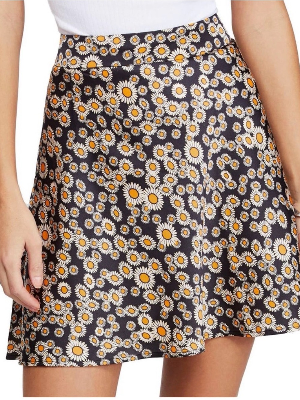 Free People Black Daisy Print A-Line Skirt - Picture 2 of 5